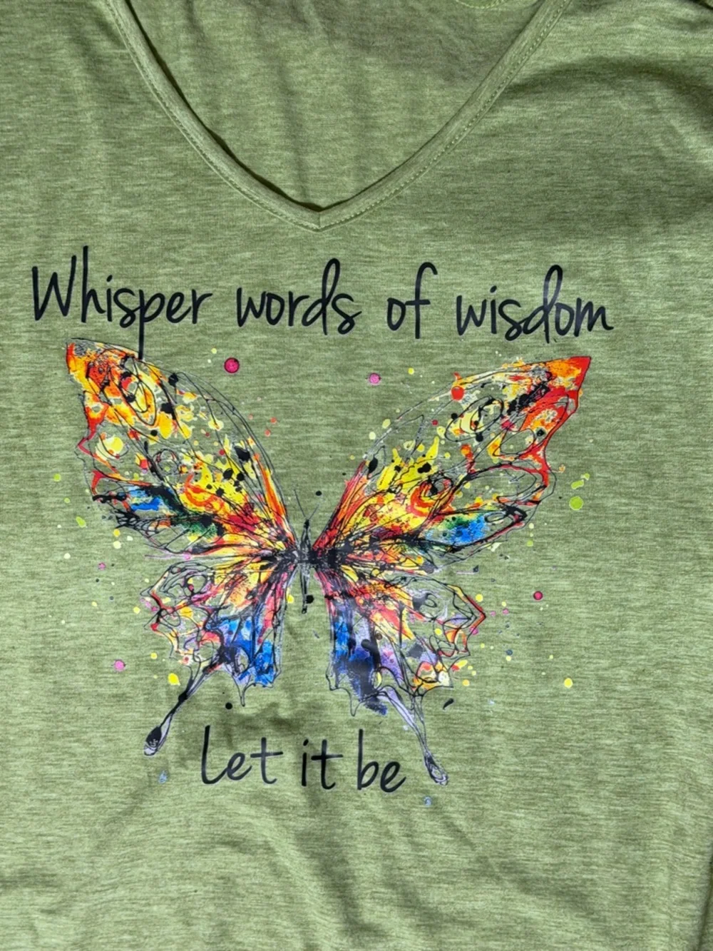Whisper Words of Wisdom, LET IT BE Green Butterfly Top and Gray Shorts Set